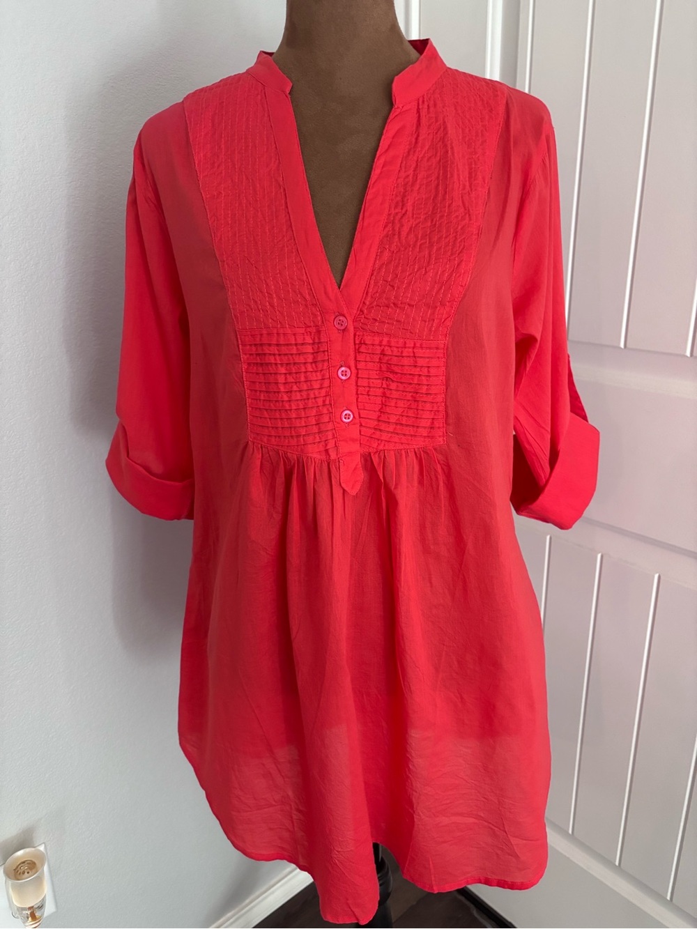 Women’s Coral Tunic Blouse - Lightweight V-Neck 100% Cotton